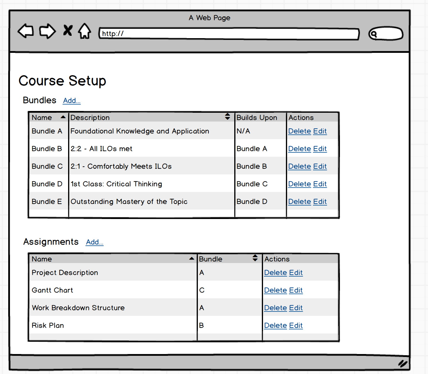 Teacher Course Setup Page